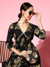 Women's Black Floral Printed Empire Gotta Patti Sharara Set-AHTUSH-COMBO-647-FF